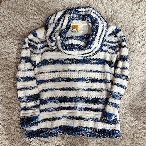 Ruby Rd. Blue and Black Striped Cowl Neck Sweater